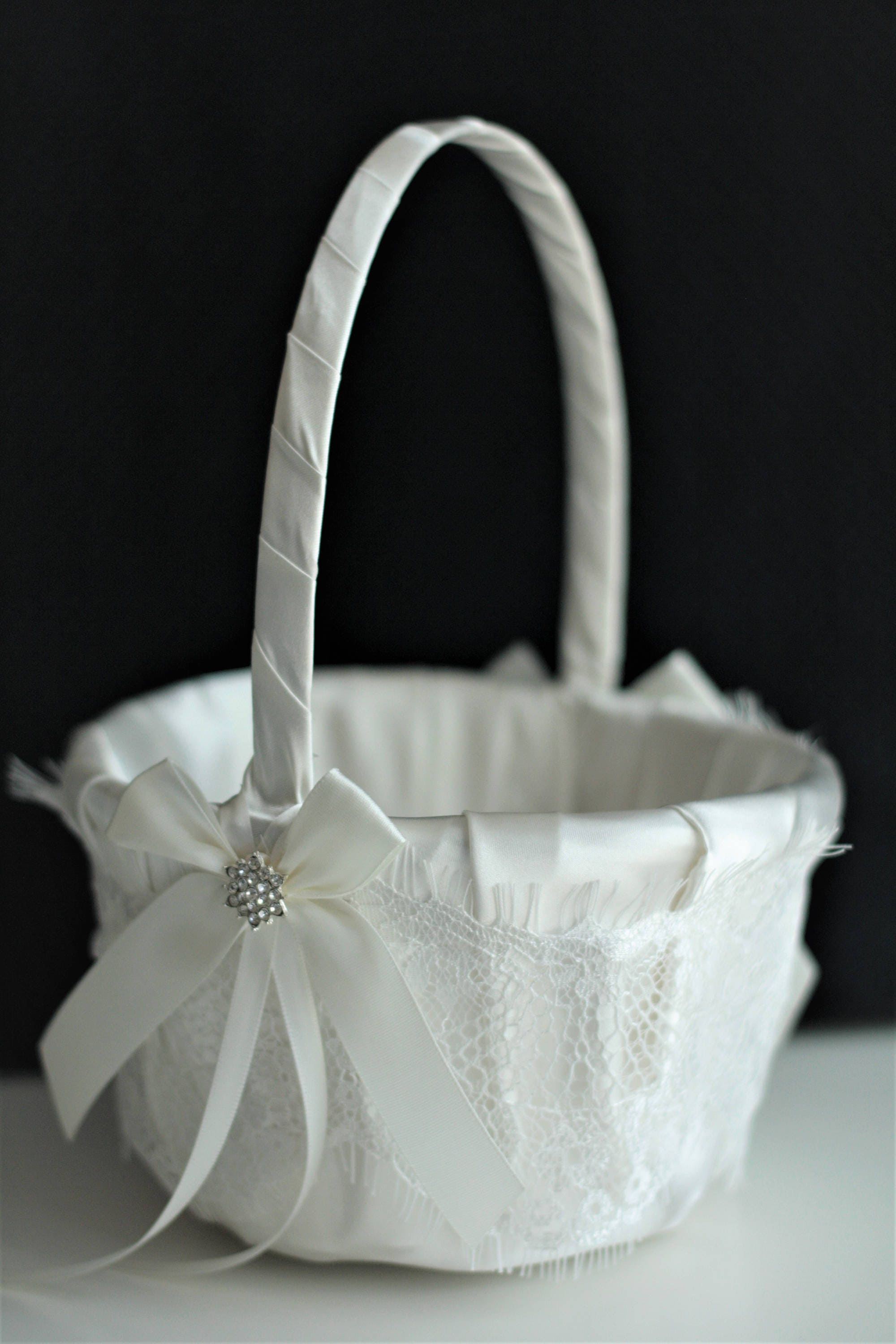 White Flower Girl Basket White Wedding Basket Lace Wedding Etsy