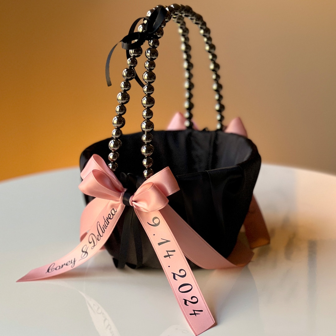 Flower Girl Basket Black Rose Gold Wedding Basket Black Flower