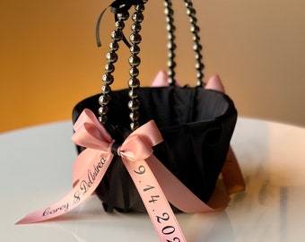 Flower Girl Basket Black Rose Gold Wedding Basket Black Flower Basket Personalized Basket for Wedding Flower Girl Gift Proposal Baskets