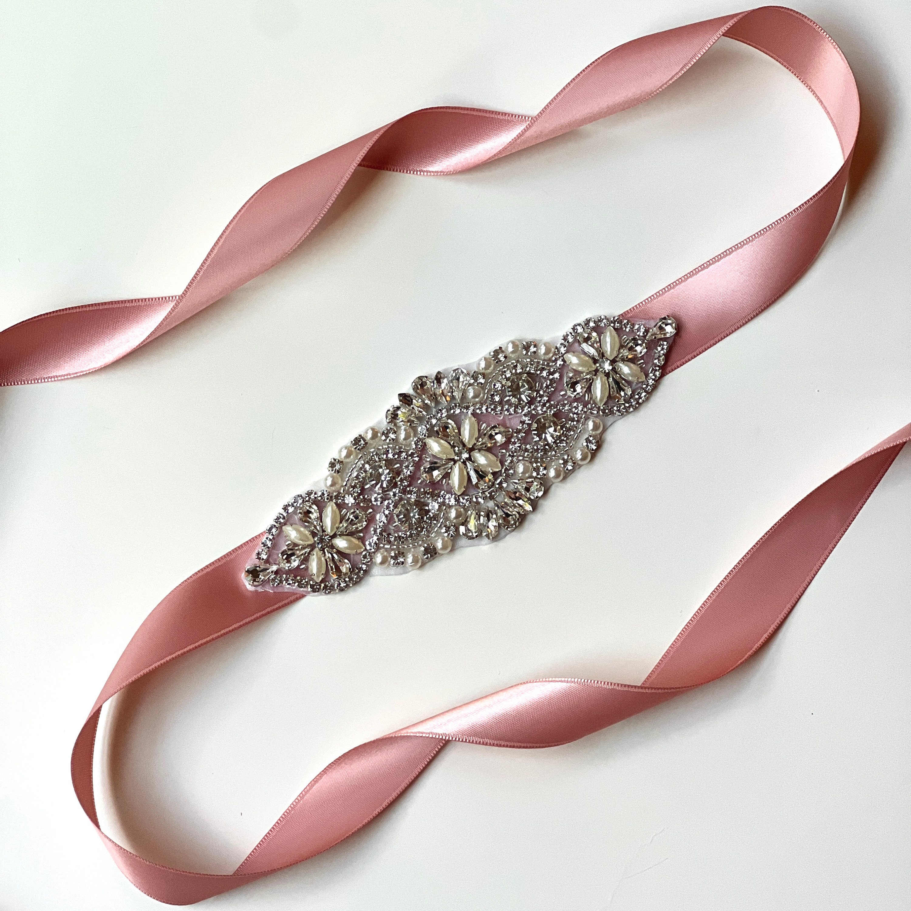 Elegant Pink Rhinestone Sash wedding or formal dress silk belt Pink Bridal Sash, Pink Wedding Belt, Bridesmaid Belt  main image 3