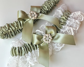 Garter for Bride Sage Green Wedding Garter Set Sage Green Bridal Garter Wedding Garter Set Bridal Shower Gift Green Garter Belt Garter Set