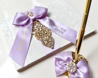 Quinceañera Guest Book with Pen Lavender Mis Quince Guest Book Birthday Guest Book Personalized Wishes Book Sweet 16 Guest Memory Book