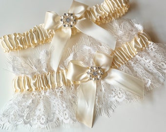Ivory Bridal Garters Ivory Wedding Garter Set Bridal Shower Gift Wedding Garters Toss Keepsake Garters Ivory Prom Garters Ivory Garter Set