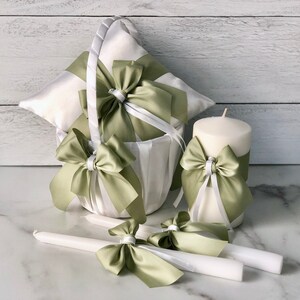 Pastel Green Flower Girl Basket, Green Wedding Basket, Sage Green Basket Pillow Set, Green Flower Basket image 6