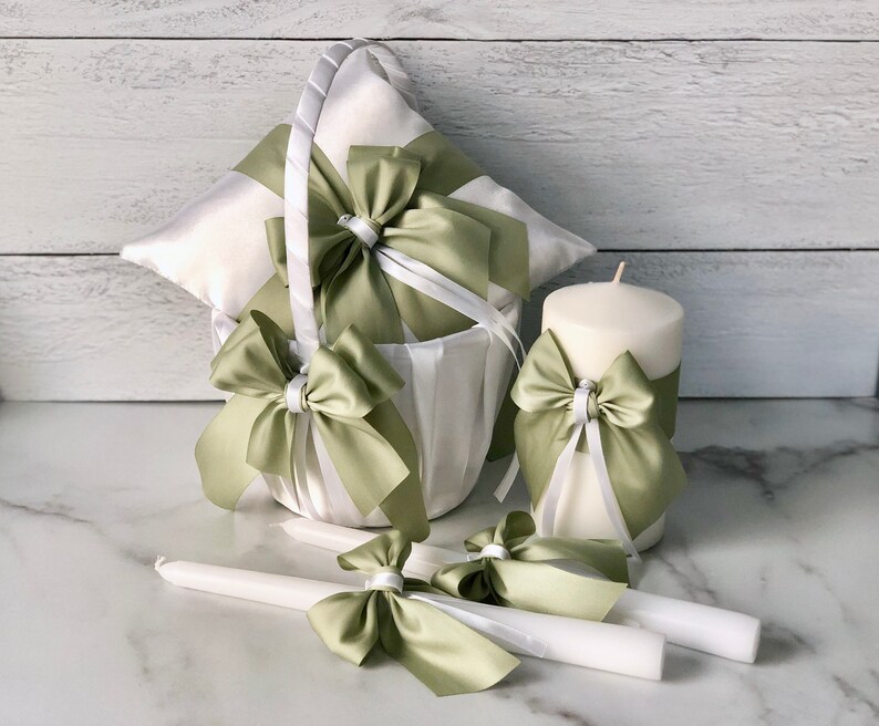 Pastel Green Flower Girl Basket, Green Wedding Basket, Sage Green Basket Pillow Set, Green Flower Basket image 6