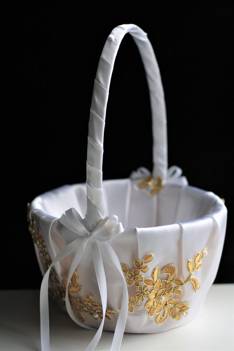 Gold Flower Girl Basket Gold Wedding Basket White Basket Etsy