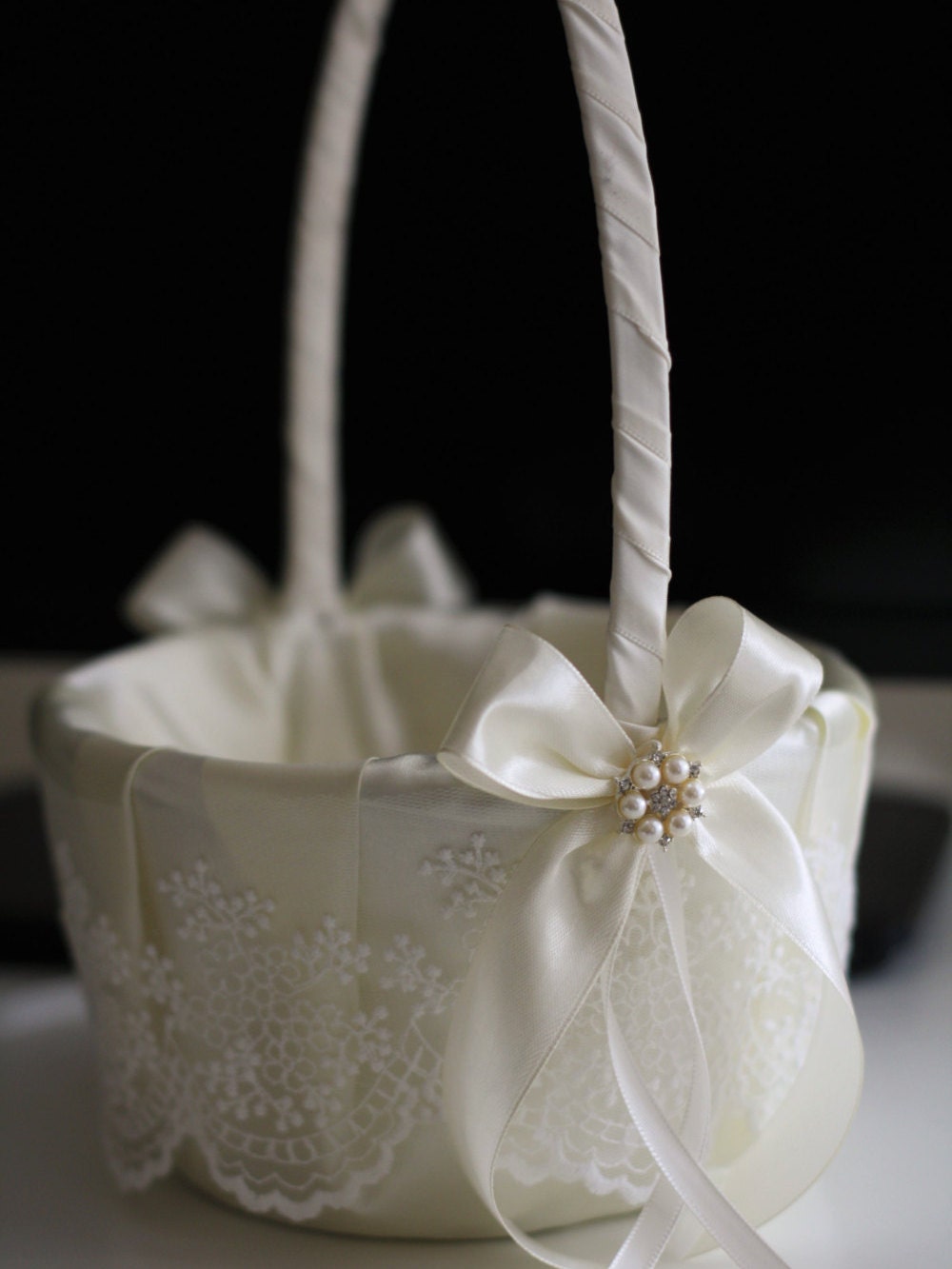 Wedding Flower Girl Basket Ribbon Bowknot Decorated Ivory 
