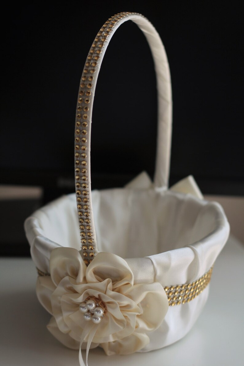 Ivory Flower Girl Basket Ivory Gold Wedding Basket Gold Etsy