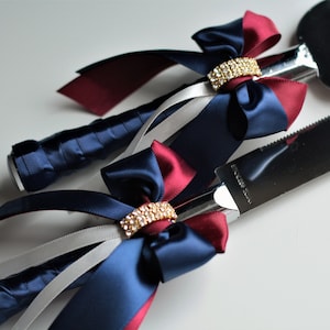 Navy Cake Serving Set, Navy Red Wedding Cake Cutting Set, Burgundy Cake Server set, Wedding Cake Knife and Server, Navy Wedding knife set