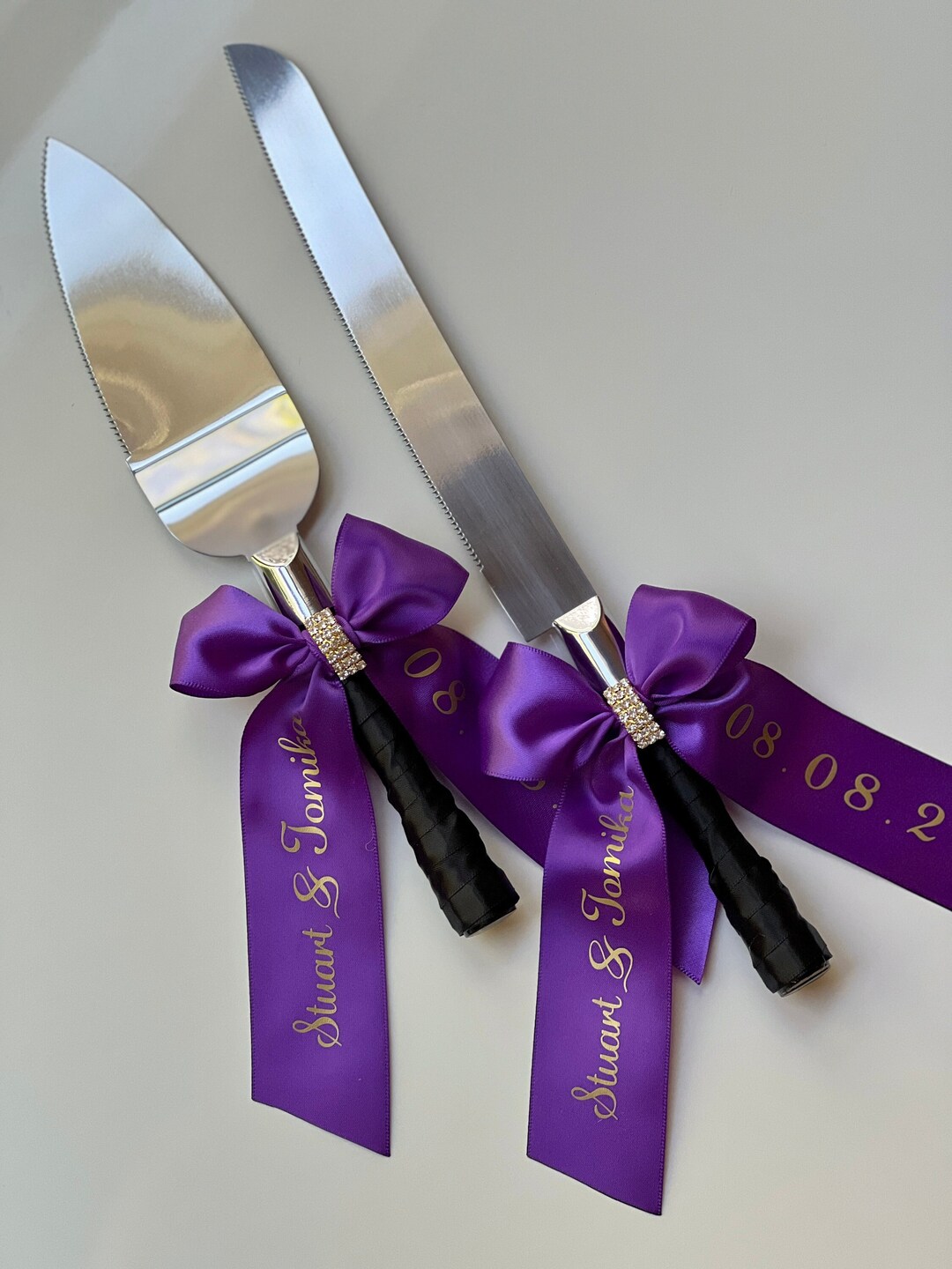 Purple Cake Serving Set, Cake Servers, Purple Wedding Cake Servers and