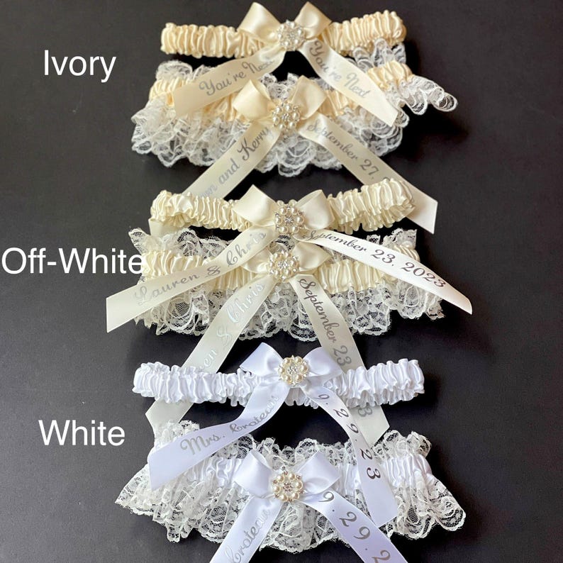 Wedding Garters for Brides, Ivory Bridal Garter Set, Prom Garters for Wedding, Personalized Garter, Toss Keepsake Garter, Bridal Shower Gift image 2