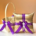 Purple Flower Girl Basket and Ring Bearer Pillow Set Gold Wedding Basket Wedding Ring Pillow Gold Purple Wedding Pillow Flower Girl Baskets