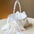 White Flower Girl Basket Custom Wedding Basket Personalized Basket and Pillow Set Pearl Handle Basket for Wedding Flower Girl Gift Proposal