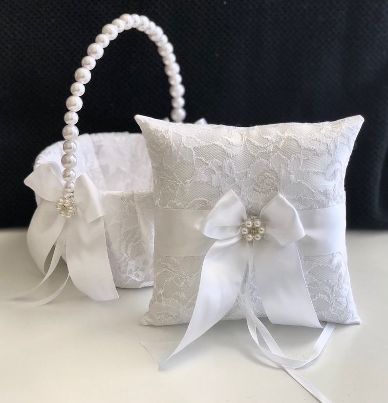 White Flower Girl Basket White Wedding Basket Flower girl Etsy