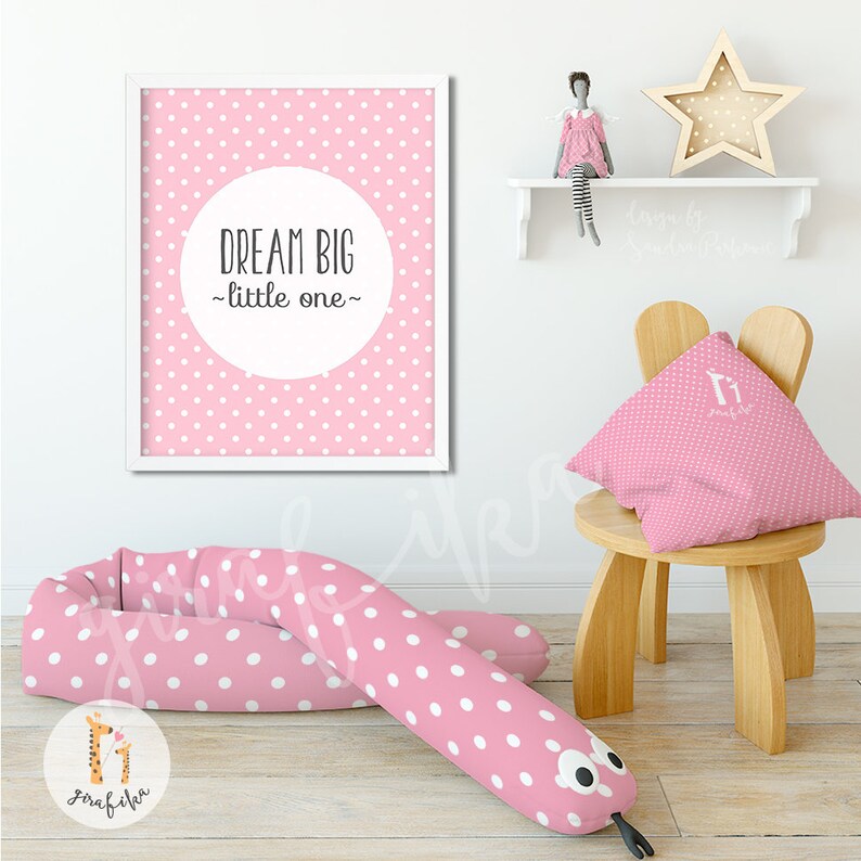Dream Big Little One Instant Download Typography Elephant Nursery Print Pink Polka Dots Pink Print Navy Baby Shower Print