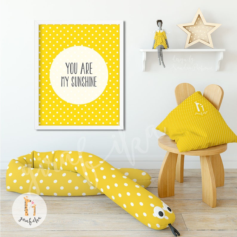 Yellow Polka Dots Nursery Typography Wall Art Sunshine Print Baby Shower Yellow My Sunshine Nursery Quote You Are My Sunshine