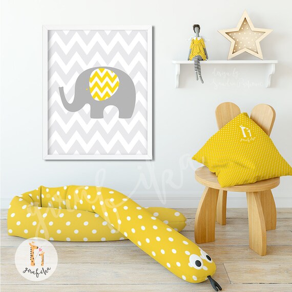 yellow and grey elephant nursery