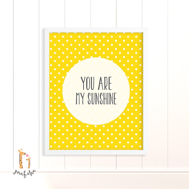 Yellow Polka Dots Nursery Typography Wall Art Sunshine Print Baby Shower Yellow My Sunshine Nursery Quote You Are My Sunshine