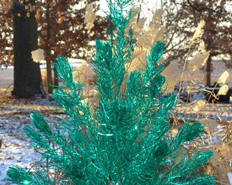 Vintage Green Aluminum Holi-Gay Christmas Tree, Green Aluminum Small Christmas Tree, 39 Inch Holly Green Aluminum Tree