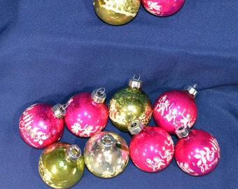 Shiny Bright Stenciled Christmas Ornaments, Vintage Glass Shiny Bright Ornaments