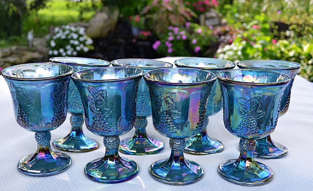 Blue Carnival Glass Goblets