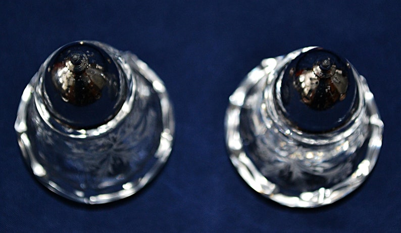Fostoria Glass Heather Pattern Salt and Pepper Shakers Fostoria Etched Salt and Pepper Shakers