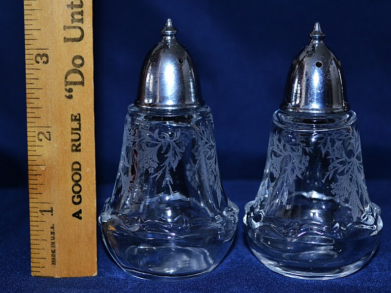 Fostoria Glass Heather Pattern Salt and Pepper Shakers Fostoria Etched Salt and Pepper Shakers