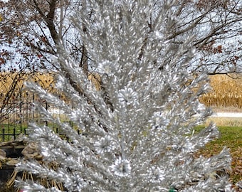 Vintage Restored Evergleam 6 Ft Aluminum Christmas Tree, The Sparkler Pom Pom 6 Foot Aluminum Christmas Tree, The Sparkler Silver Tree