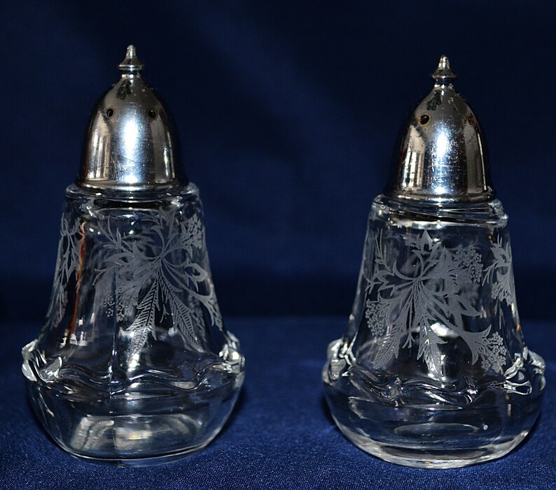 Fostoria Glass Heather Pattern Salt and Pepper Shakers Fostoria Etched Salt and Pepper Shakers