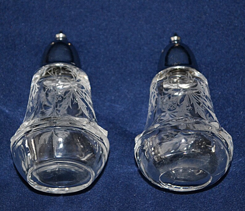 Fostoria Glass Heather Pattern Salt and Pepper Shakers Fostoria Etched Salt and Pepper Shakers