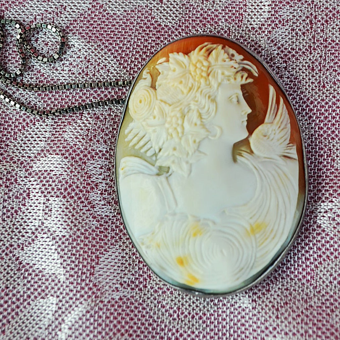 Vintage Large Cameo Pendant Necklace: 925 Sterling Silver Chain - Etsy