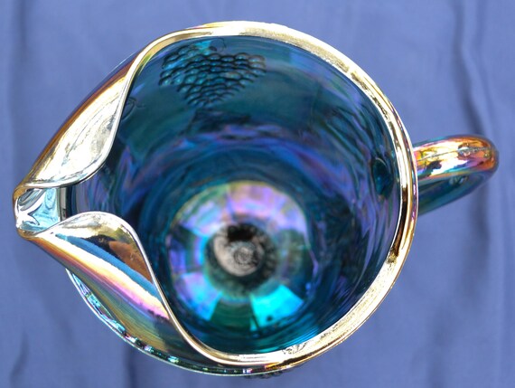 Iridescent Blue Carnival Glass Pitcher: Harvest Grape Design - Etsy