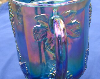 Iridescent Blue Carnival Glass Pitcher: Harvest Grape Design - Etsy