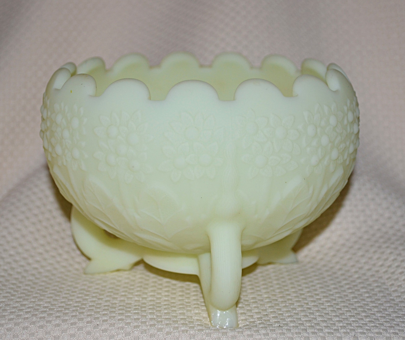 Fenton Custard Glass Footed Rose Bowl Fenton Satin Glass Etsy