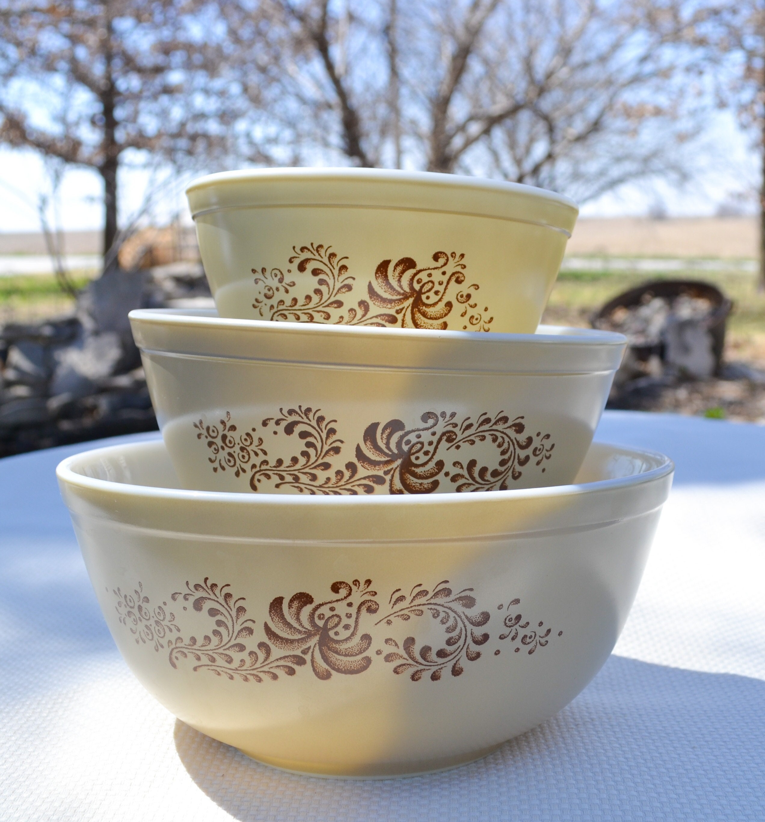 Vintage Pyrex Homestead Nesting Bowls: Brown Beige Mixing Set - Etsy