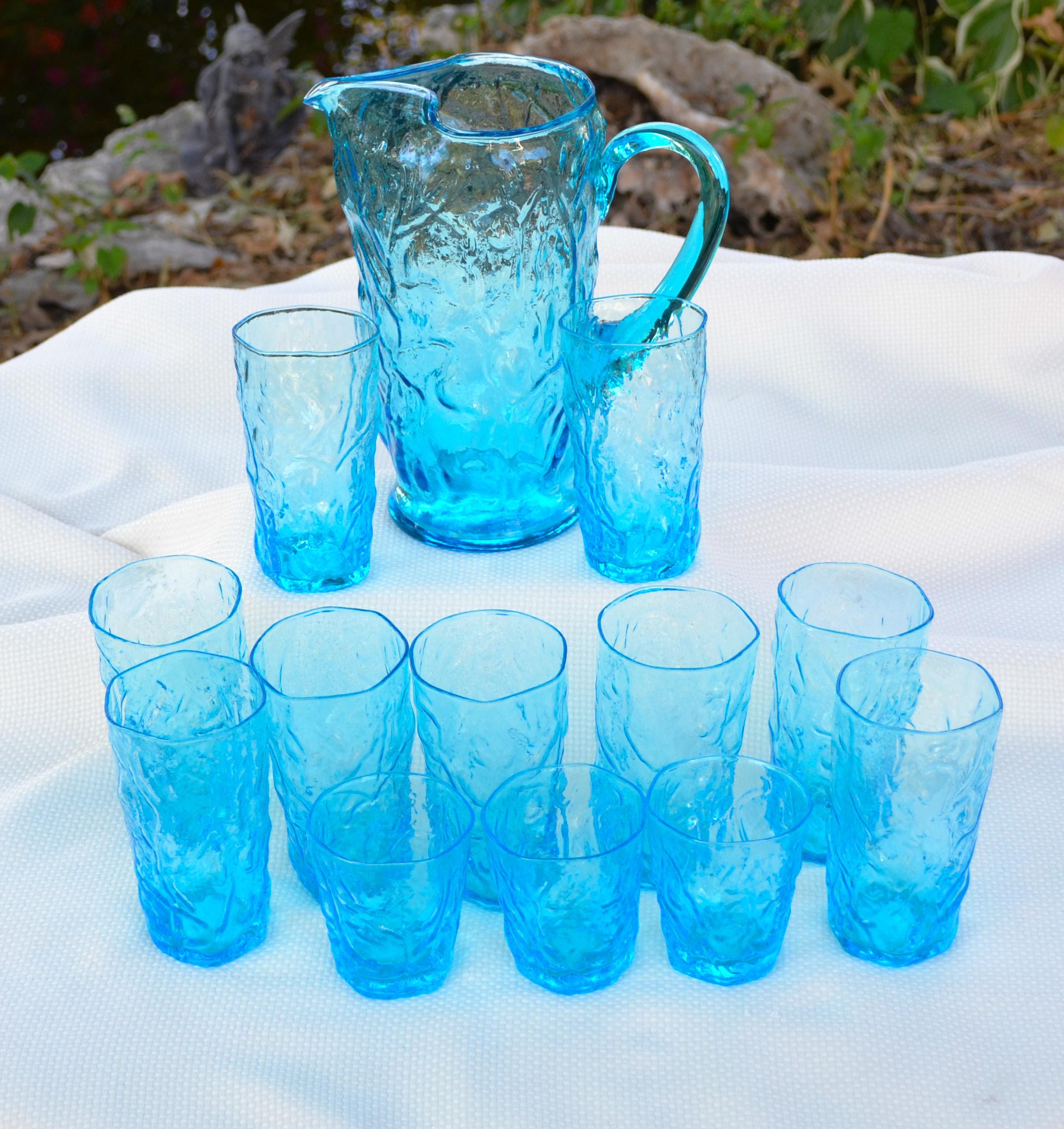 Seneca Driftwood Cornflower Blue Barware Set: Pitcher & Glasses - Etsy