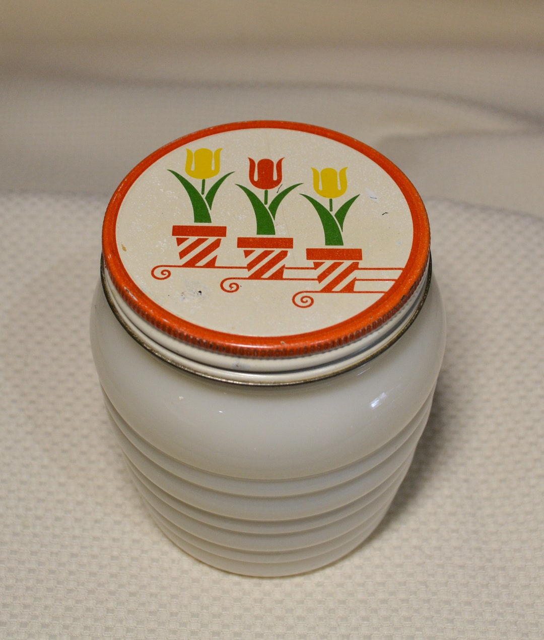 Fire King Ribbed Glass Grease Jar, Anchor Hocking Beehive Tulip Grease