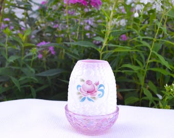 Fenton Signed Hand Painted Fairy Lamp, Fenton White Opalescent Rose Fairy Lamp, Fenton Basket Weave Fairy Lamp