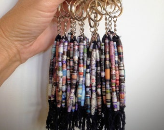 Paper Bead Tassel Keychain. Keychains for women. Tassel key ring. Gifts under 10. Gifts for new drivers. Made in Haiti. Stocking stuffers
