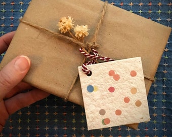 Confetti Dot Gift Tag Sets. Handmade in Haiti. Sets of 6. Birthday gift tags. Handmade paper. Wrapping supplies. Square tags. Paper goods.