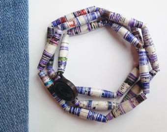 Blue Paper Bead Necklace, Bracelet. Haitian jewelry. Upcycled paper beads. Jewelry for girl. Indigo jewelry. Made in Haiti. Gifts for mom.
