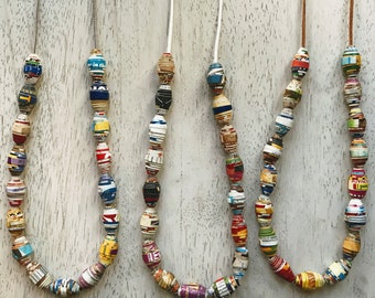 Cereal Box Bead Necklaces. Haitian jewelry. 14 color options. Colorful chunky necklace. Paper bead. Gift for girls. Fair trade. Gift for mom
