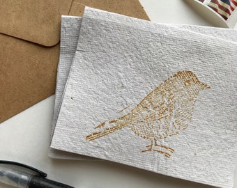 Hand Stamped Bird Stationery. Made in Haiti. Sets of 6. Handmade paper. Folded note cards. Blank cards. Stamped bird notes. Bird lover gift.