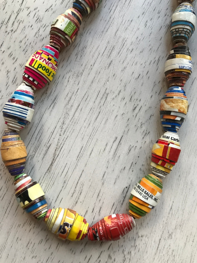 Cereal Box Bead Necklaces. Haitian jewelry. Colorful chunky Etsy