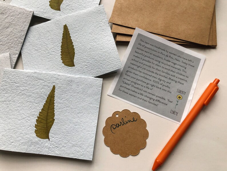 Leaf Stationery. Made in Haiti. Sets of 6. Handmade paper. Botanical stationery. Folded note cards. Plant lover. Blank cards. Paper goods. image 4