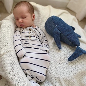 Blue Jean Whales. Pinstripe, Khaki, and Orca styles too. Made in Haiti. Nautical nursery. Baby gifts. Denim whale. image 3