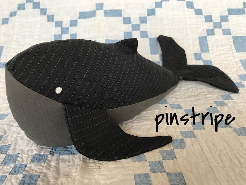 Blue Jean Whales. Pinstripe, Khaki, and Orca styles too. Made in Haiti. Nautical nursery. Baby gifts. Denim whale. image 6