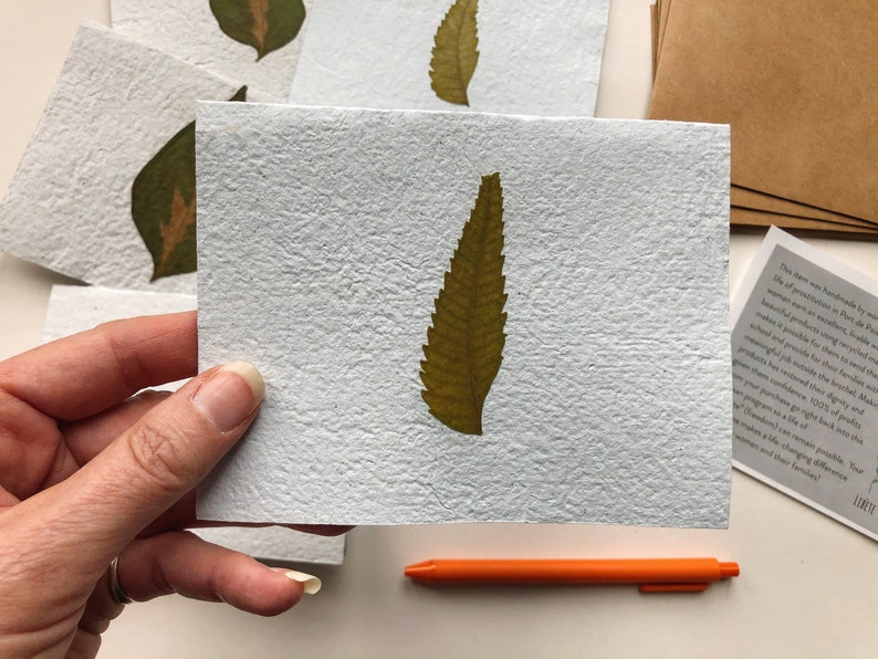 Leaf Stationery. Made in Haiti. Sets of 6. Handmade paper. Botanical stationery. Folded note cards. Plant lover. Blank cards. Paper goods. image 2