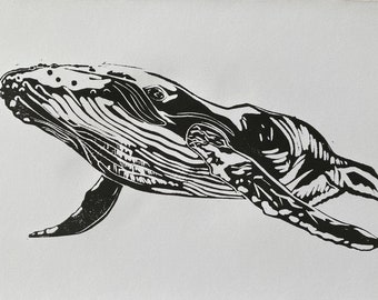 Whale linoprint - black
