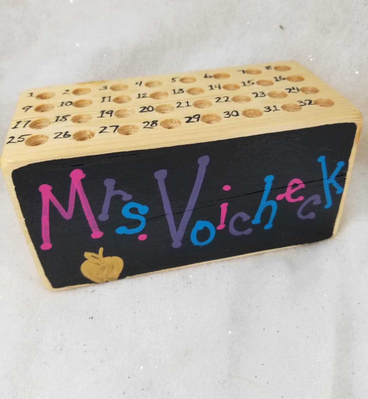 Teacher Gift, Pencil Holder, Numbered, Personalized Wood Block, School, Classroom, Teacher Appreciation, Pencil Block, 32 Hole, Chalkboard.